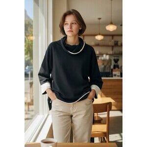 Habitat Clothing To Live In Woman’s Cowl Neck Boxy Sweater Size M Colorblock Top